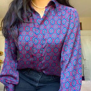 Vintage Country Sophisticates by Pendleton - Blue red hidden button blouse sz 8